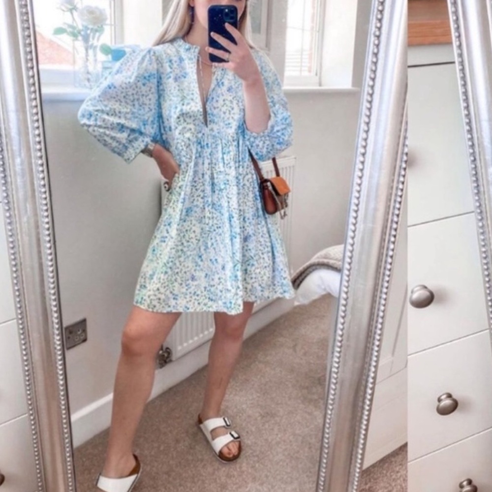 Zara blue printed poplin dress NWT - Picture 4 of 10
